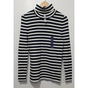 Gap womens large classic stripe turtleneck sweater blue white cotton nylon